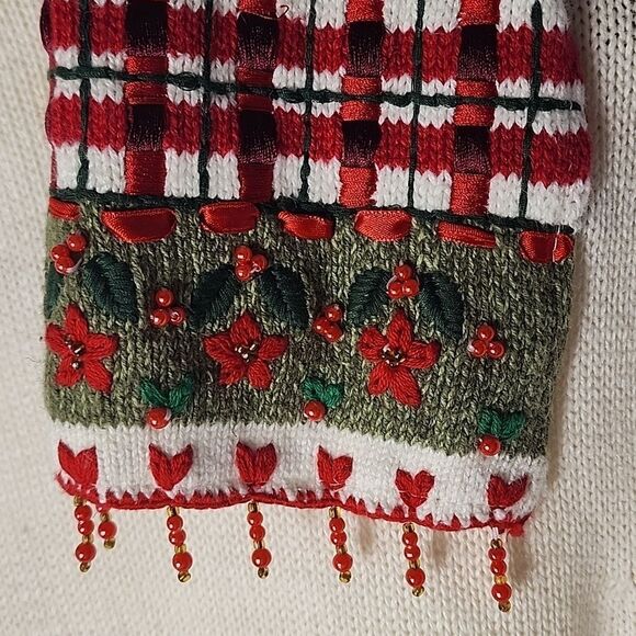 Vtg Cardinal Embroidered Beaded Crocheted Cardigan Sweater With Scarf - Picture 9 of 16